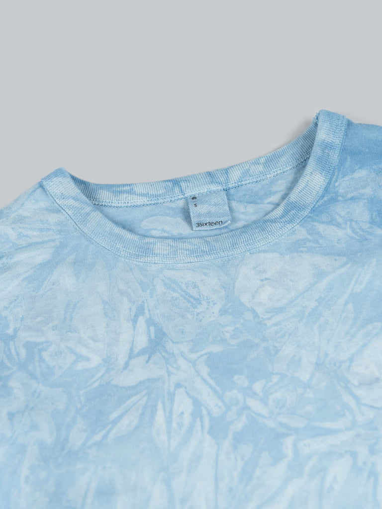 3sixteen Garment Dyed Long Sleeve TShirt Natural Indigo Crumple Dye front collar