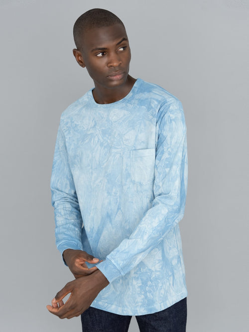 3sixteen Garment Dyed Long Sleeve TShirt Natural Indigo Crumple Dye front