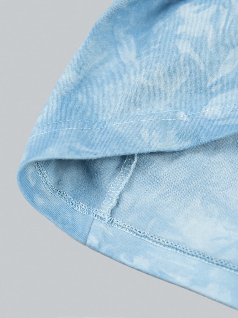 3sixteen Garment Dyed Long Sleeve TShirt Natural Indigo Crumple Dye front fabric