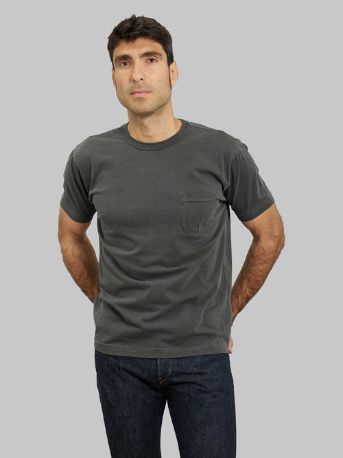 3sixteen Garment Dyed Pima Pocket Tshirt smoke model front fit