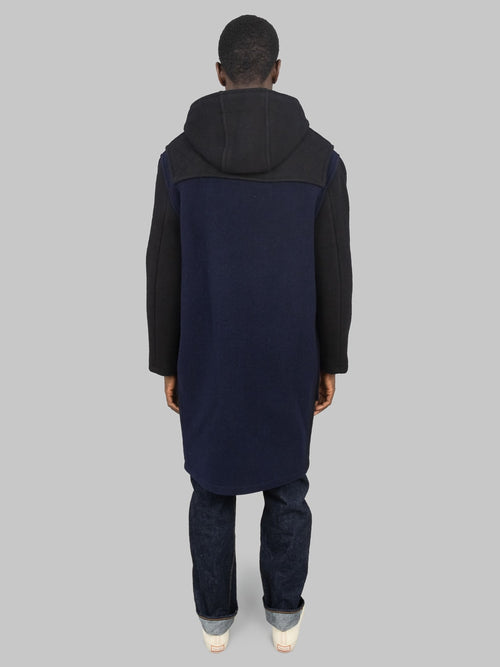 3sixteen x Gloverall Monty Duffle Coat black navy wool fabric back fit