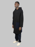 3sixteen x Gloverall Monty Duffle Coat black navy wool fabric side fit