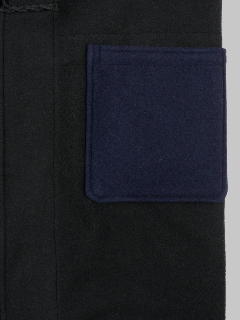 3sixteen x Gloverall Monty Duffle Coat black navy pocket closeup