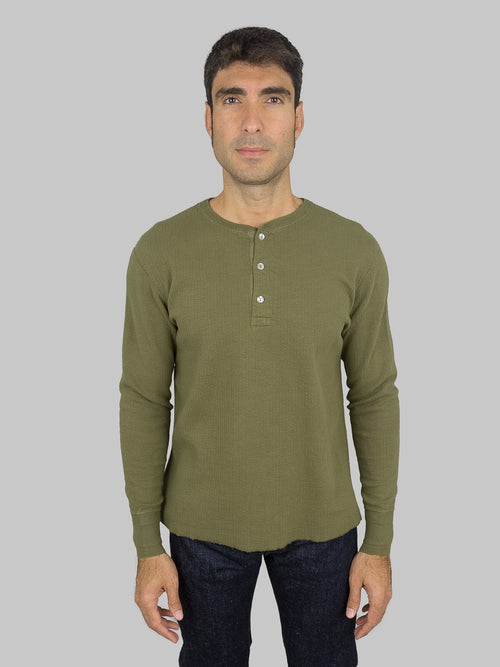 Loop Weft Double Face Jacquard henley Thermal army olive fit