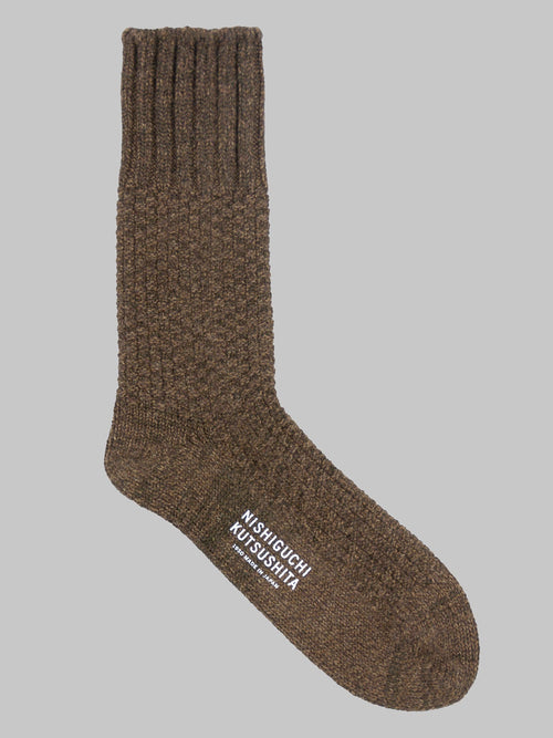 nishiguchi kutsushita boston wool cotton boot socks brown made in japan