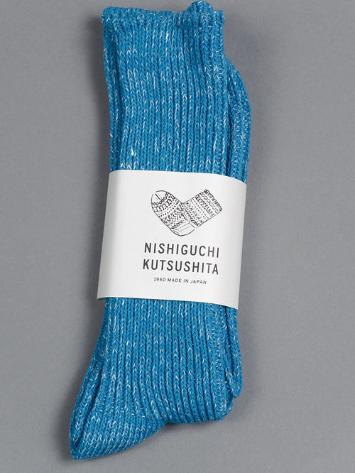 Nishiguchi Kutsushita Boston hemp ribbed socks ocean blue
