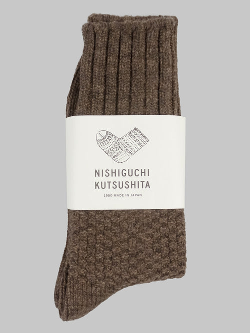 nishiguchi kutsushita boston wool cotton boot socks brown