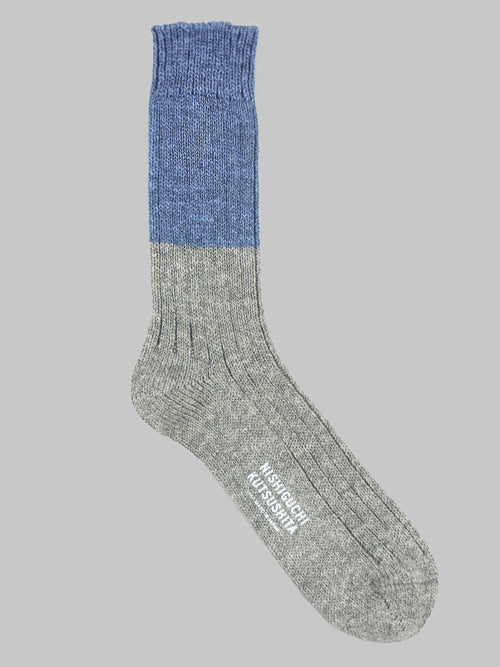 nishiguchi kutsushita boston wool cotton slab socks starry sky blue grey soft