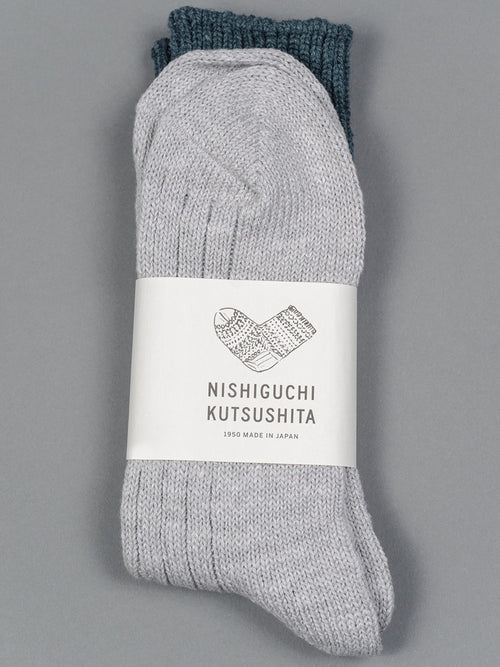 Nishiguchi Kutsushita boston wool cotton slab socks jungle green