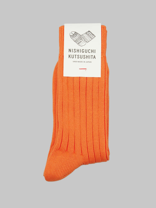 nishiguchi kutsushita egyptian cotton ribbed socks apricot orange