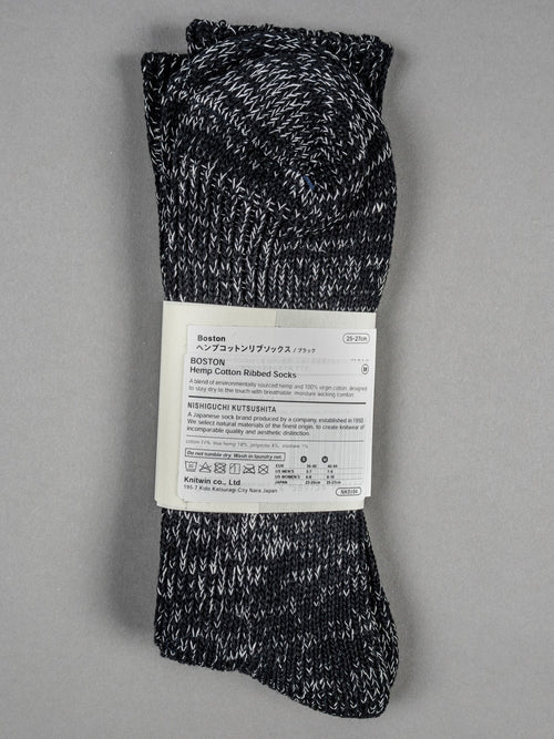 Nishiguchi Kutsushita Hemp Cotton Ribbed Socks Black label