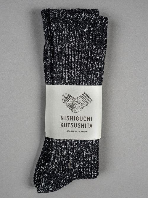 Nishiguchi Kutsushita Hemp Cotton Ribbed Socks Black made in japan