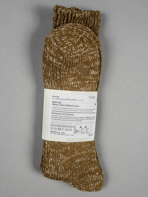 Nishiguchi Kutsushita Hemp Cotton Ribbed Socks Khaki label