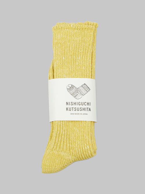 nishiguchi kutsushita hemp cotton ribbed socks vintage yellow