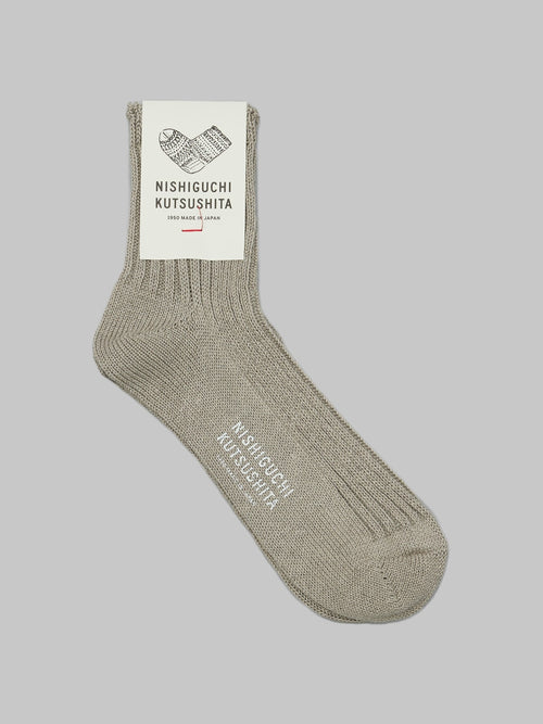 nishiguchi kutsushita linen ribbed socks beige