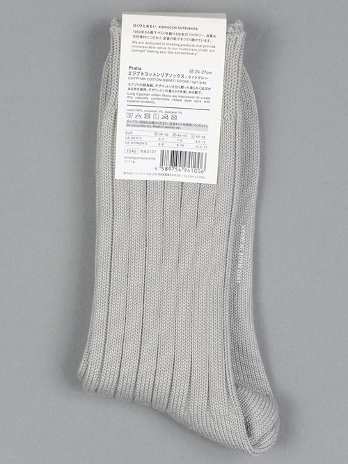 Nishiguchi Kutsushita praha egyptian cotton ribbed socks light gray label