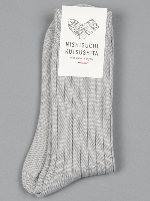Nishiguchi Kutsushita praha egyptian cotton ribbed socks light gray