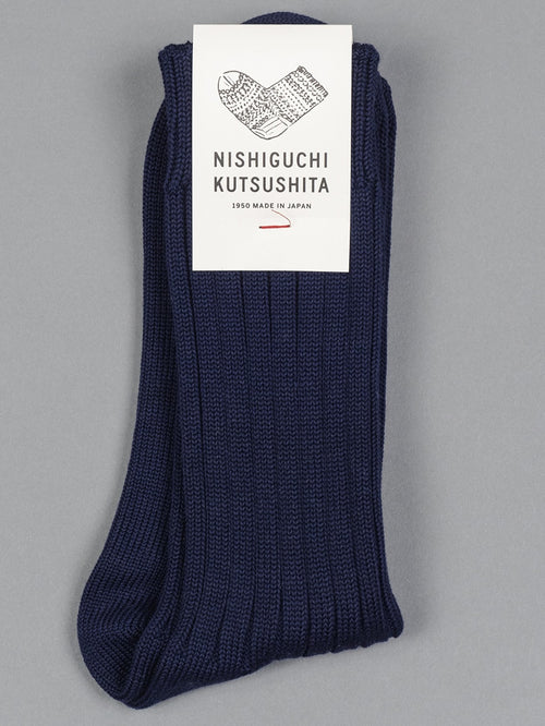 Nishiguchi Kutsushita praha egyptian cotton ribbed socks navy