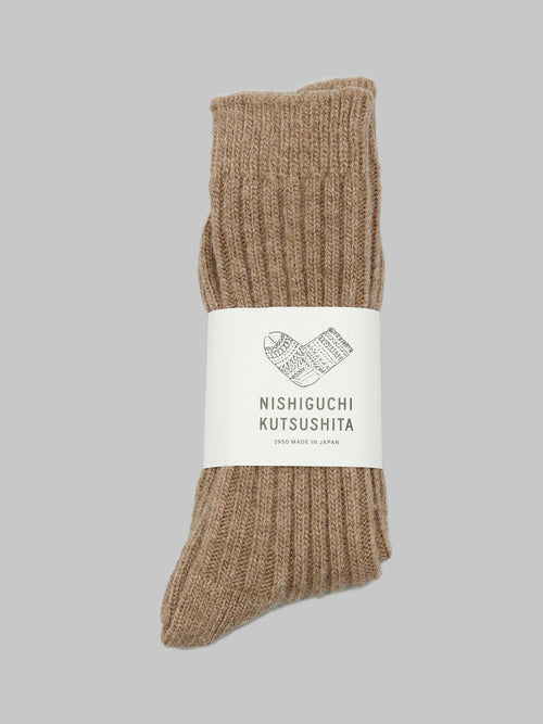 nishiguchi kutsushita praha wool ribbed socks beige