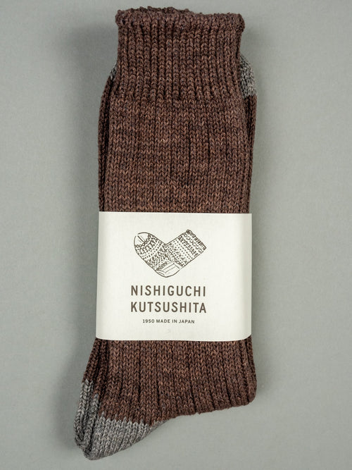 Nishiguchi Kutsushita Recycled Cotton Ribbed Socks Brown