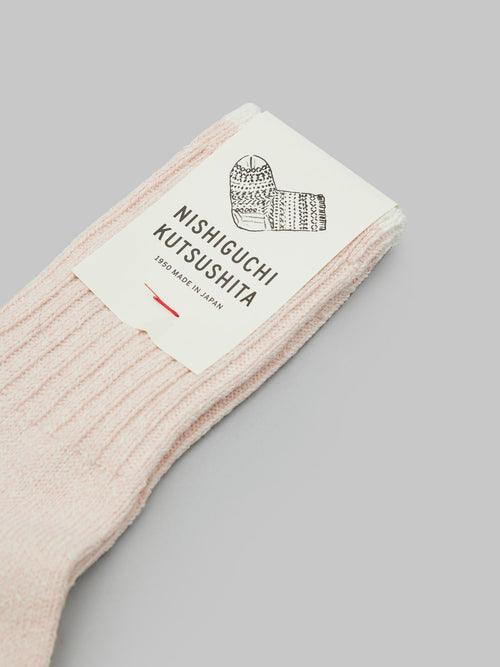 nishiguchi kutsushita silk cotton socks pink front label