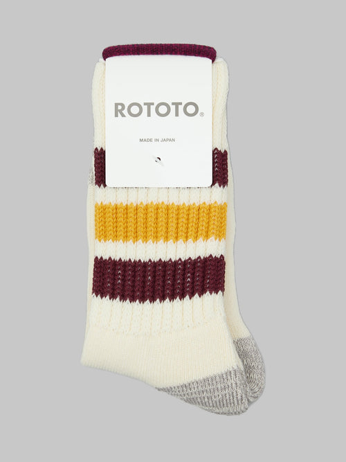rototo coarse ribbed oldschool crew socks bordeaux yellow made in japan