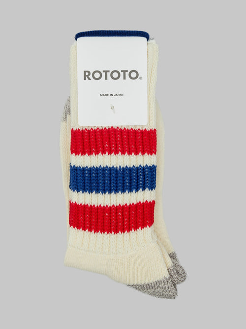 rototo coarse ribbed oldschool crew socks chili red blue japan made