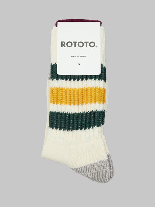rototo coarse ribbed oldschool crew socks dark green yellow japan made