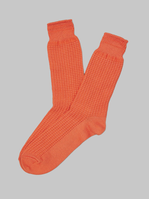 rototo cotton waffle crew socks orange made in japan