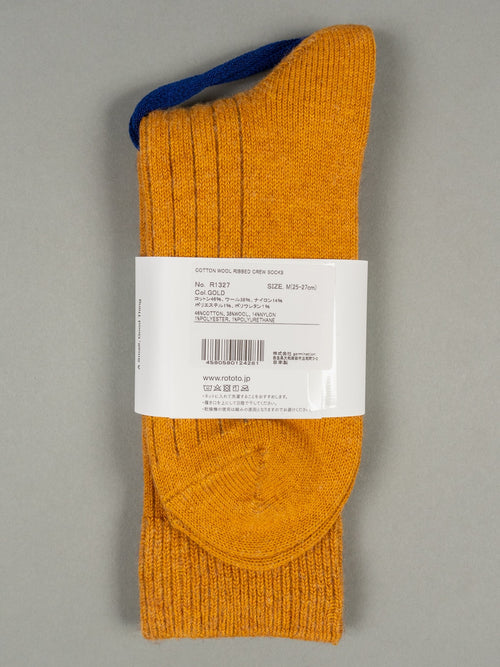 ROTOTO Cotton Wool Ribbed Crew Socks Gold Back