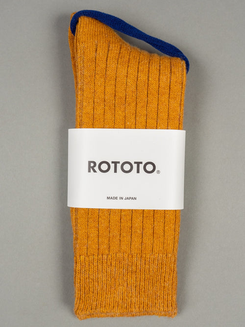 ROTOTO Cotton Wool Ribbed Crew Socks Gold