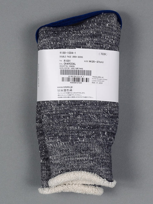 rototo double face crew socks charcoal back label