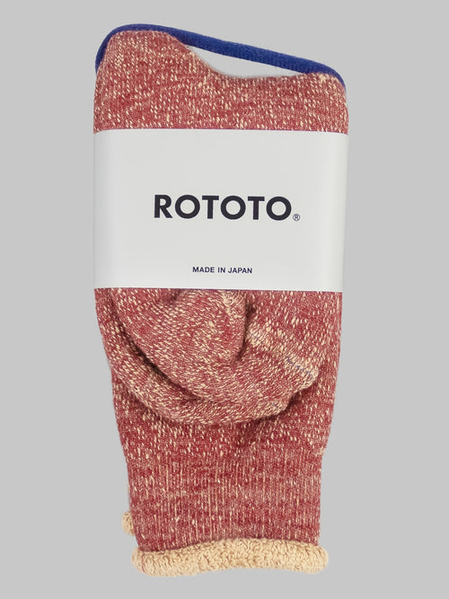 rototo double face crew socks dark red brown