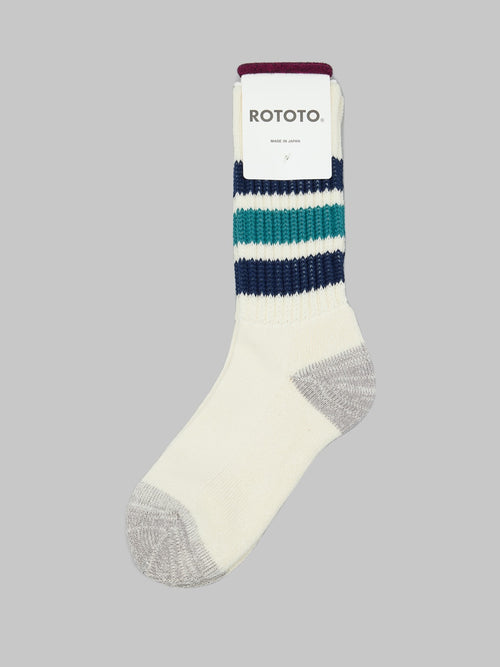 rototo coarse ribbed oldschool crew socks navy blue green made in japan