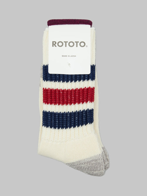 rototo oldschool crew socks navy dark red made in japan
