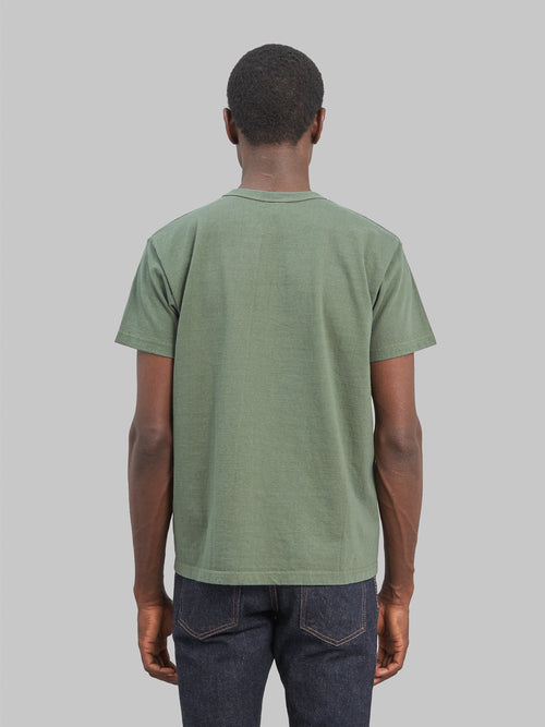 samurai jeans solid plain heavyweight tshirt moss green loopwheeled model back fit