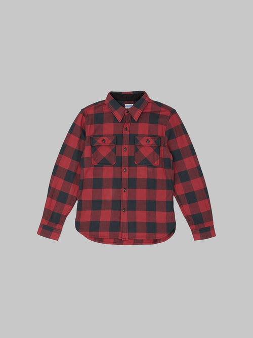 the flat head block check flannel shirt black red front
