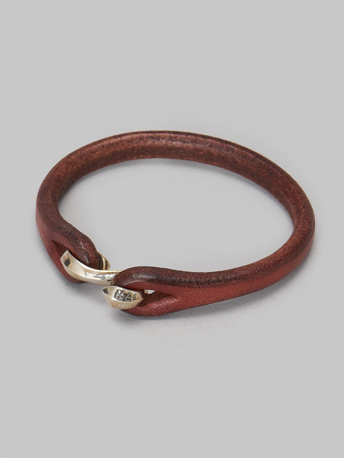 the flat head leather and silver single bracelet brown