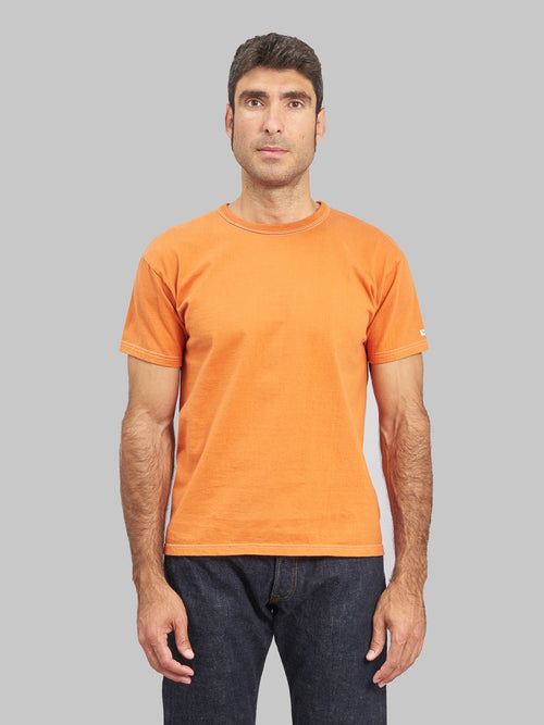 The Flat Head Loopwheeled Heavyweight Plain TShirt Dark Orange model front fit