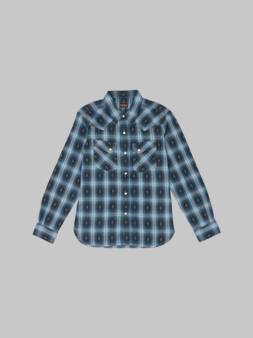 The Flat Head Native Check Western Shirt blue front