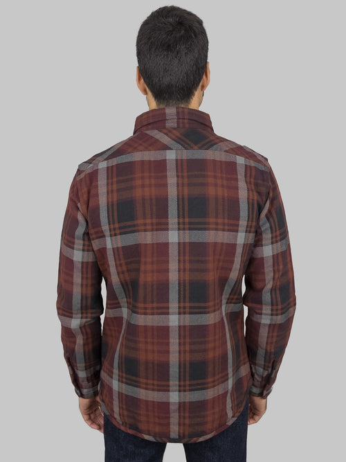 ues extra heavy selvedge flannel shirt wine model back fit